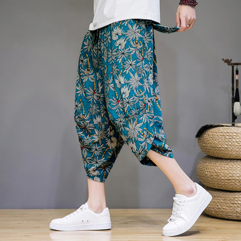 Buddha Stones Summer Boho Casual Drawstring Floral Capri Pants Men's Harem Pants With Pocket - DarkTurquoise - US/UK/AU46, EU56 (5XL) - image 12