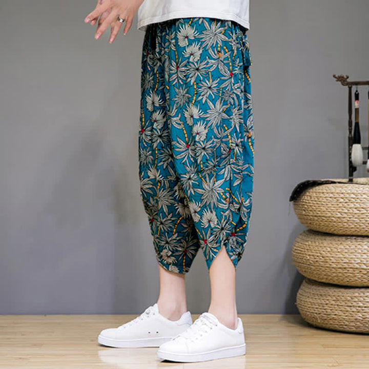 Buddha Stones Summer Boho Casual Drawstring Floral Capri Pants Men's Harem Pants With Pocket - image 17