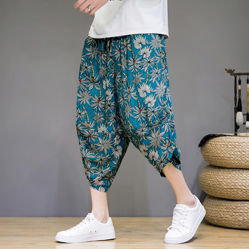 Buddha Stones Summer Boho Casual Drawstring Floral Capri Pants Men's Harem Pants With Pocket - image 18