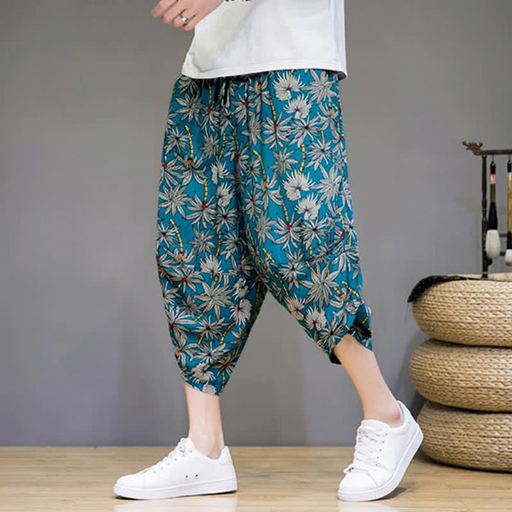 Buddha Stones Summer Boho Casual Drawstring Floral Capri Pants Men's Harem Pants With Pocket - image 18