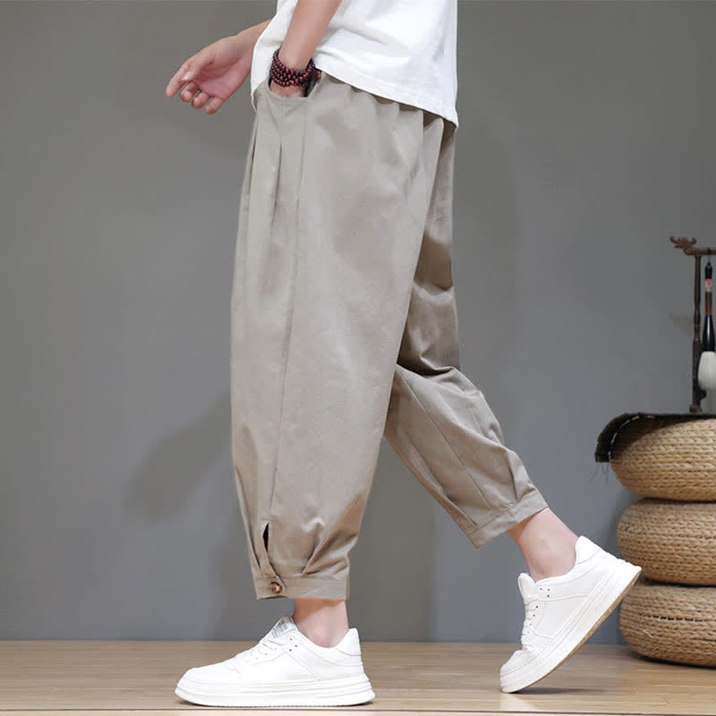 Buddha Stones Summer Casual Minimalist Drawstring Solid Men's Cropped Pants With Pocket - image 2