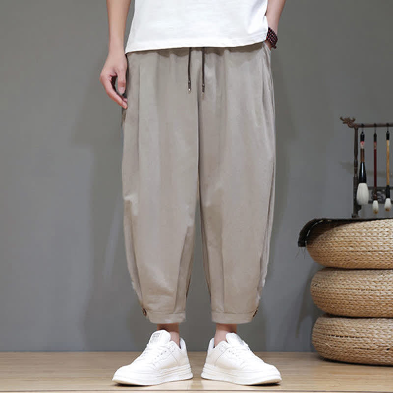 Buddha Stones Summer Casual Minimalist Drawstring Solid Men's Cropped Pants With Pocket - image 1