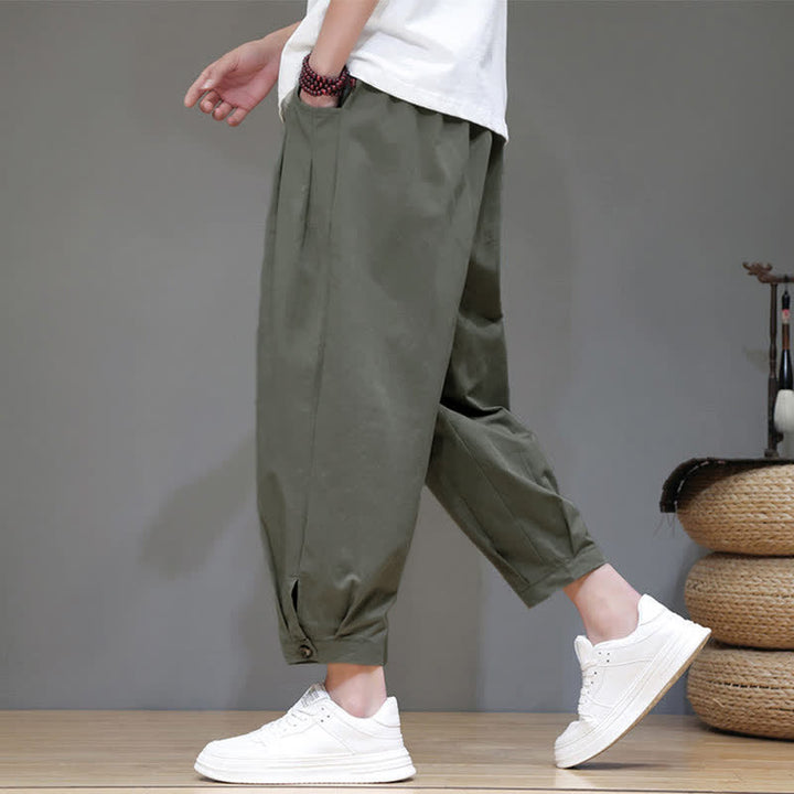 Buddha Stones Summer Casual Minimalist Drawstring Solid Men's Cropped Pants With Pocket - image 15