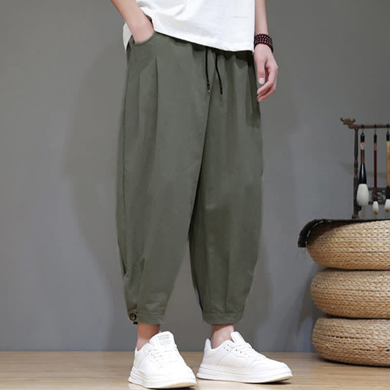 Buddha Stones Summer Casual Minimalist Drawstring Solid Men's Cropped Pants With Pocket - image 13