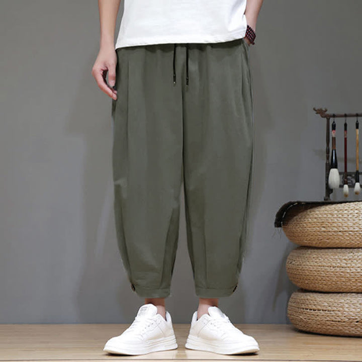 Buddha Stones Summer Casual Minimalist Drawstring Solid Men's Cropped Pants With Pocket - OliveDrab - US/UK/AU46, EU56 (5XL) - image 12
