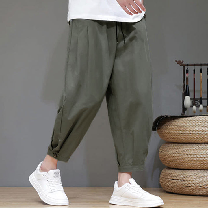 Buddha Stones Summer Casual Minimalist Drawstring Solid Men's Cropped Pants With Pocket - image 17