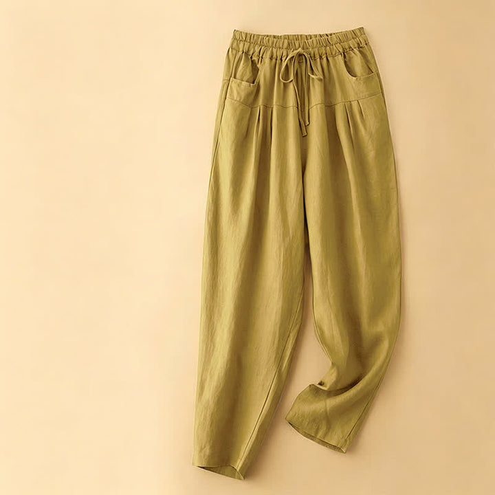 Buddha Stones Summer Casual Minimalist Drawstring Solid Ankle Pants Women's Harem Pants With Pocket - Khaki - US8-10, UK/AU12-14, EU40-42 (2XL) - image 6