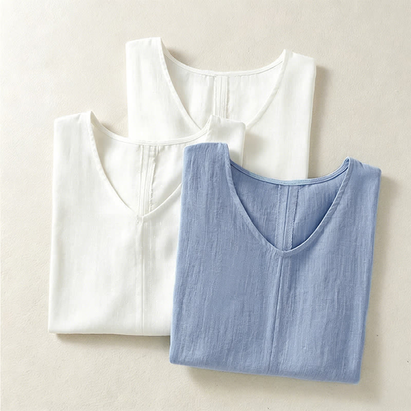 Buddha Stones Summer Casual Minimalist Solid V-Neck Women's Short Sleeve T-Shirts - image 20