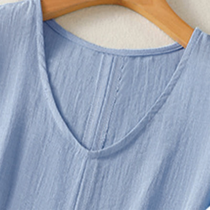 Buddha Stones Summer Casual Minimalist Solid V-Neck Women's Short Sleeve T-Shirts - image 3