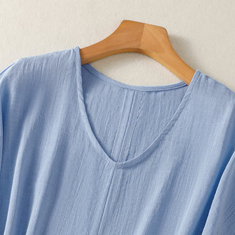 Buddha Stones Summer Casual Minimalist Solid V-Neck Women's Short Sleeve T-Shirts - image 2