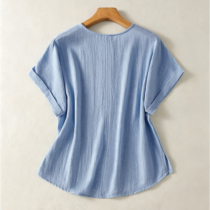 Buddha Stones Summer Casual Minimalist Solid V-Neck Women's Short Sleeve T-Shirts - image 1