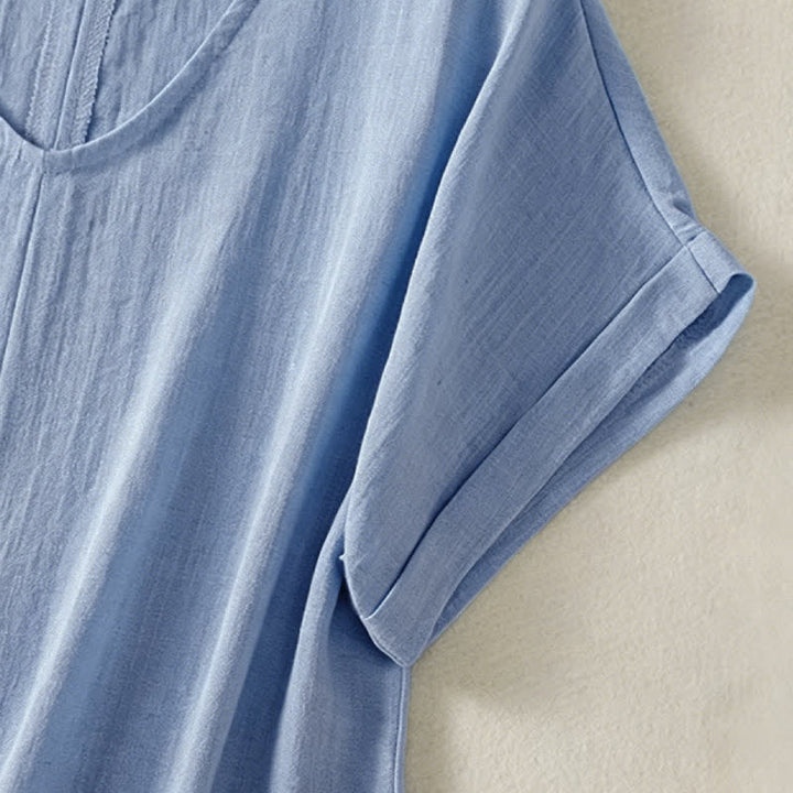 Buddha Stones Summer Casual Minimalist Solid V-Neck Women's Short Sleeve T-Shirts - image 5