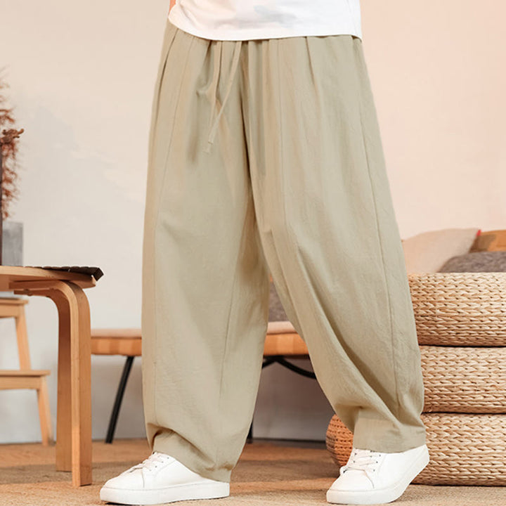 Buddha Stones Summer Casual Minimalist Drawstring Solid Cotton Ankle Pants Men's Straight Leg Pants With Pocket - image 10