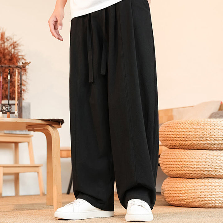 Buddha Stones Summer Casual Minimalist Drawstring Solid Cotton Ankle Pants Men's Straight Leg Pants With Pocket - image 4