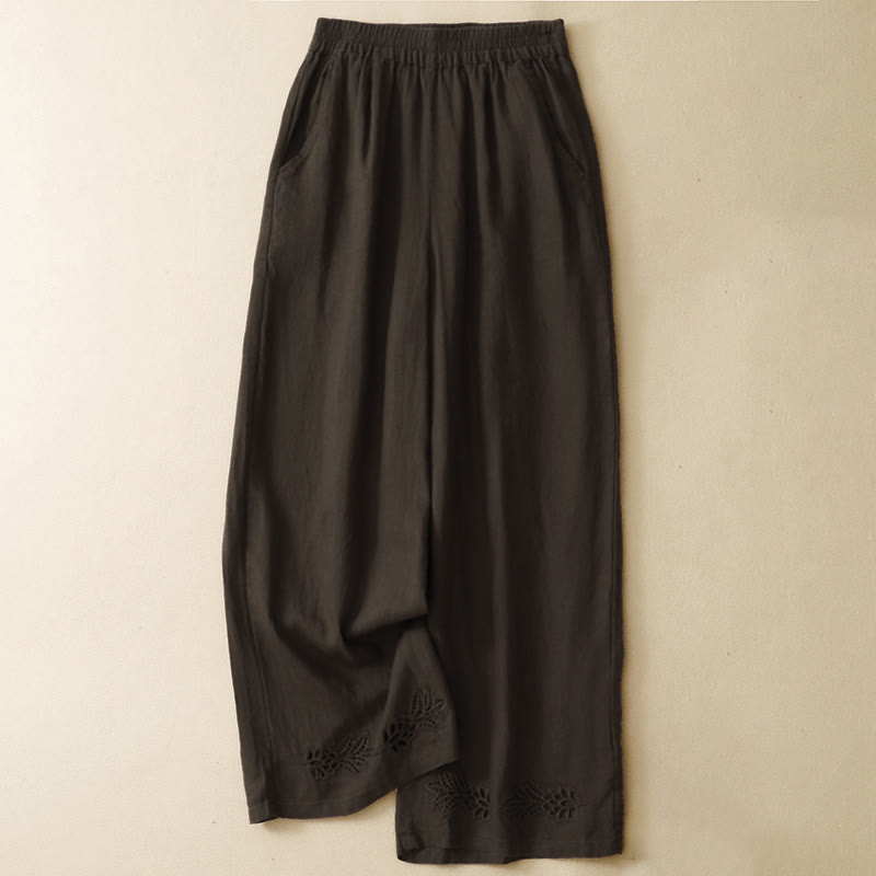 Buddha Stones Summer Casual Hollow Embroidery Hem Solid Ankle Pants Women's Harem Pants With Pocket - SaddleBrown - US8-10, UK/AU12-14, EU40-42 (2XL) - image 8