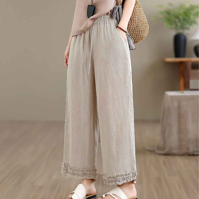 Buddha Stones Summer Casual Drawstring Solid Cropped Pants Women's Harem Pants With Pocket - image 3