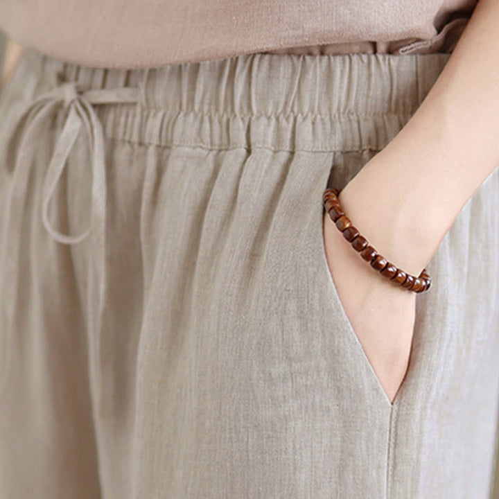 Buddha Stones Summer Casual Drawstring Solid Cropped Pants Women's Harem Pants With Pocket - image 6
