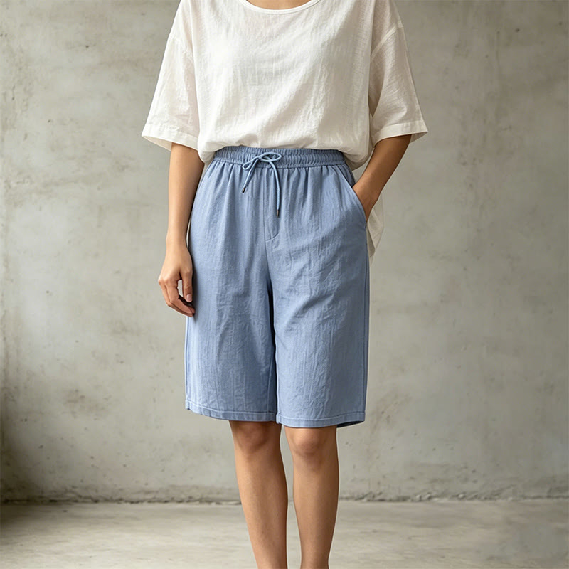 Buddha Stones Summer Casual Drawstring Solid Bermuda Shorts Women's Straight Leg Pants With Pockets - image 17