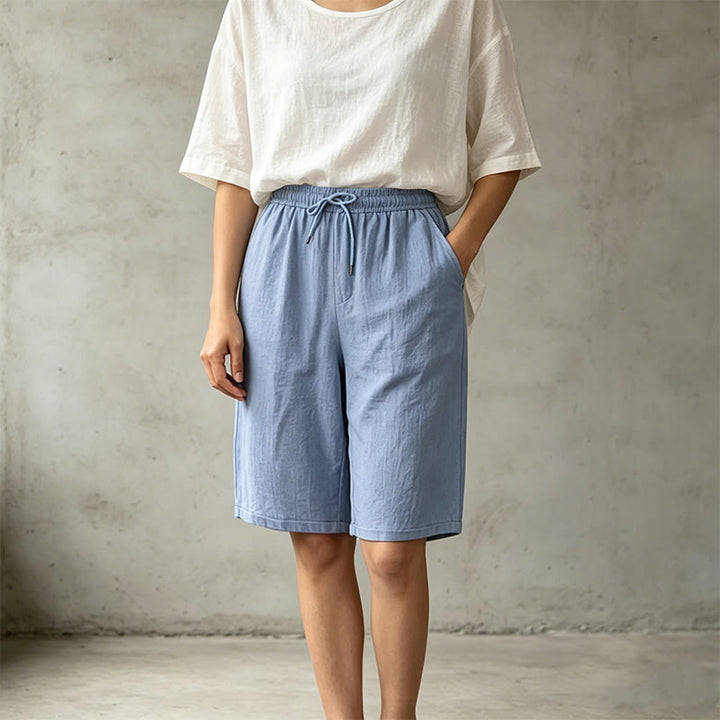 Buddha Stones Summer Casual Drawstring Solid Bermuda Shorts Women's Straight Leg Pants With Pockets - image 17