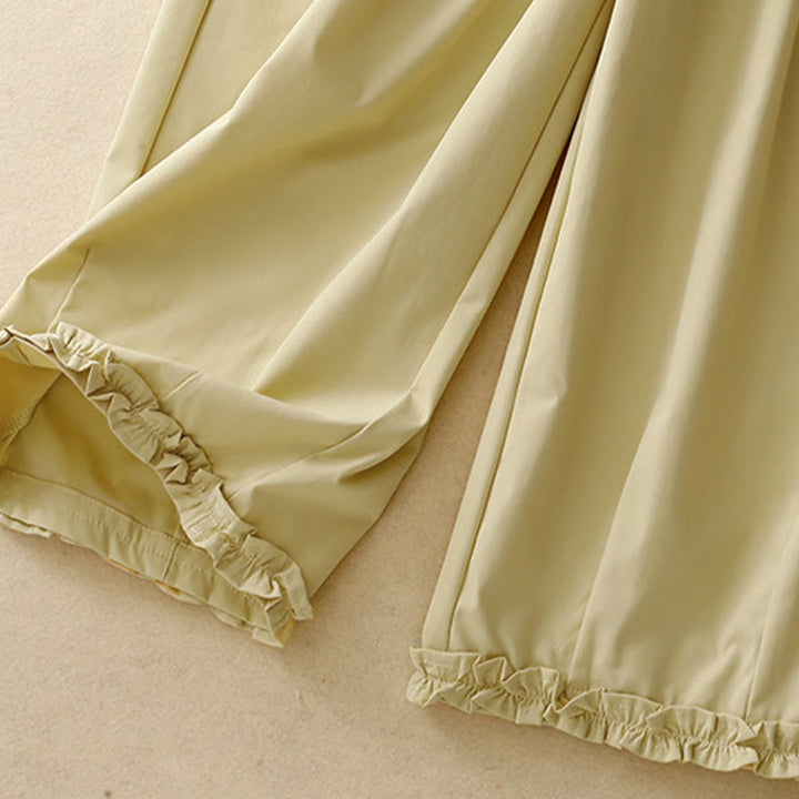 Buddha Stones Summer Casual Elegant Button-Up Solid Zipper Design Ruffles Hem Cropped Pants Women's Harem Pants With Pocket - image 6