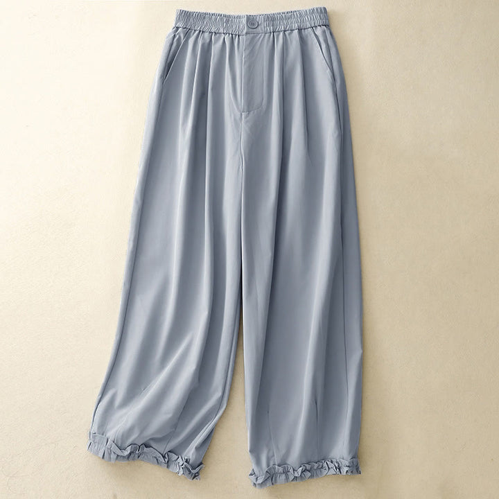 Buddha Stones Summer Casual Elegant Button-Up Solid Zipper Design Ruffles Hem Cropped Pants Women's Harem Pants With Pocket - LightSteelBlue - US8-10, UK/AU12-14, EU40-42 (2XL) - image 9