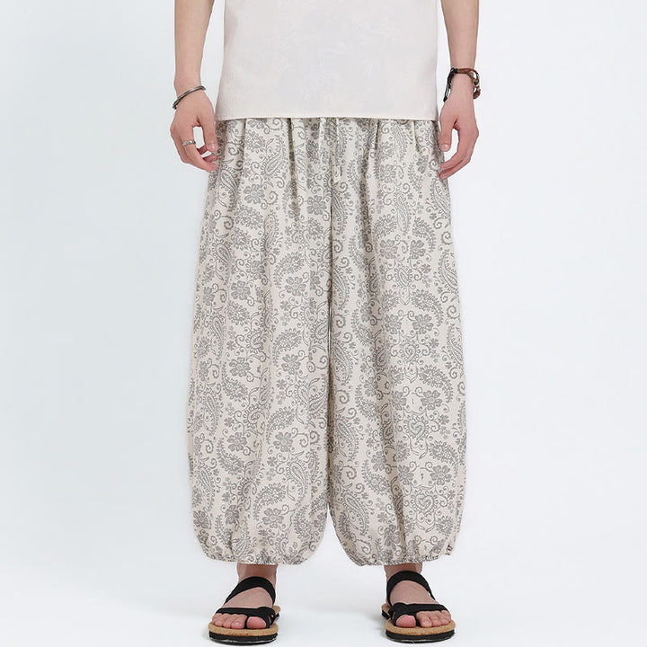 Buddha Stones Summer Boho Casual Drawstring Paisley Capri Pants Men's Harem Pants With Pocket - image 22
