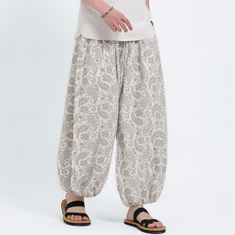 Buddha Stones Summer Boho Casual Drawstring Paisley Capri Pants Men's Harem Pants With Pocket - image 23