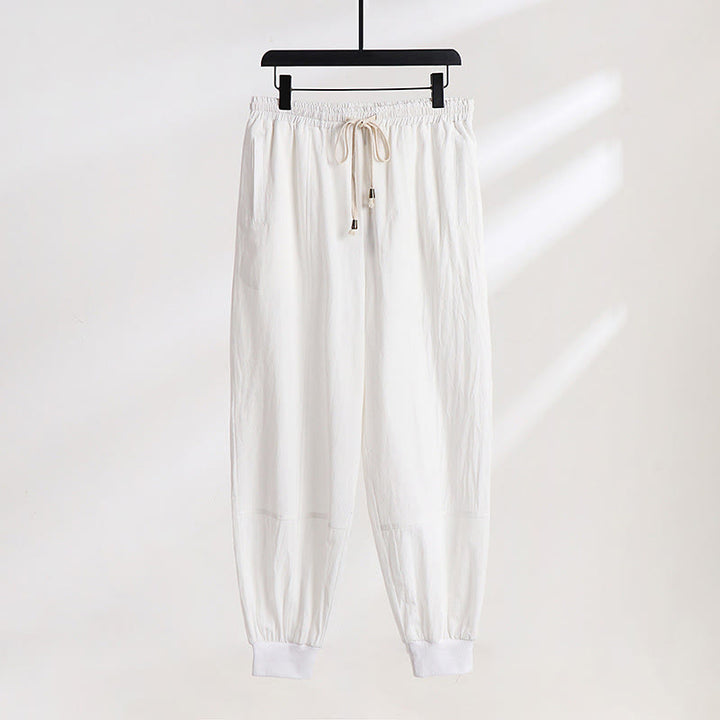 Buddha Stones Summer Casual Drawstring Elastic Waist Solid Ankle Pants Men's Tapered Pants With Pockets - White - US/UK/AU54, EU64 (9XL) - image 13