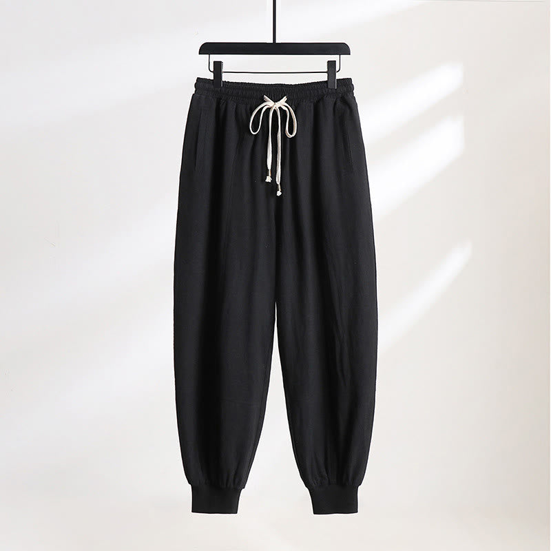 Buddha Stones Summer Casual Drawstring Elastic Waist Solid Ankle Pants Men's Tapered Pants With Pockets - Black - US/UK/AU54, EU64 (9XL) - image 10