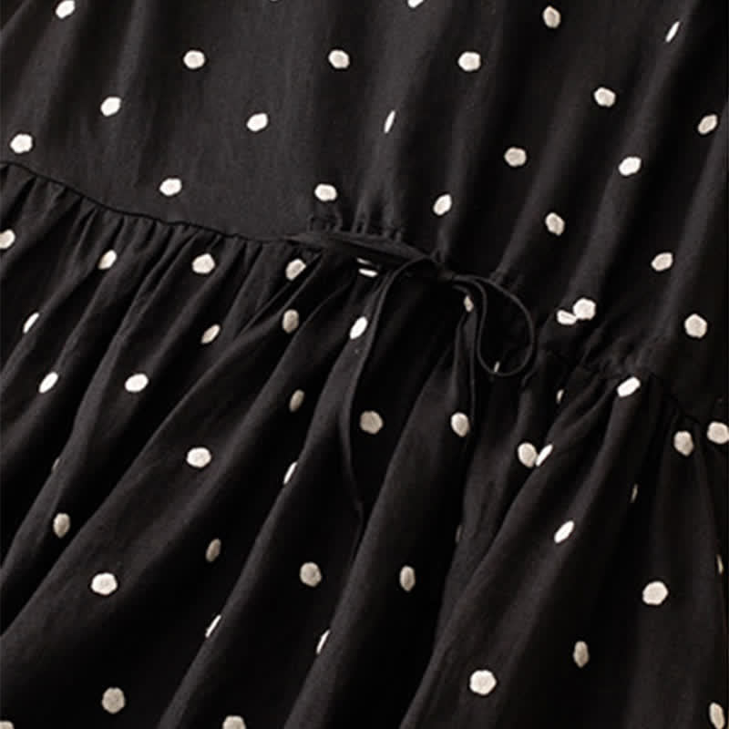 Buddha Stones Summer Casual Vintage Drawstring Polka Dot Crew Neck Women's Summer Sleeveless Dress With Pocket - image 12