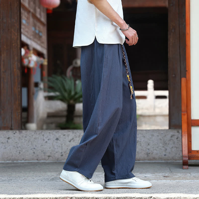 Buddha Stones Summer Casual Minimalist Drawstring Solid Ankle Pants Men's Straight Leg Pants With Pockets - image 13