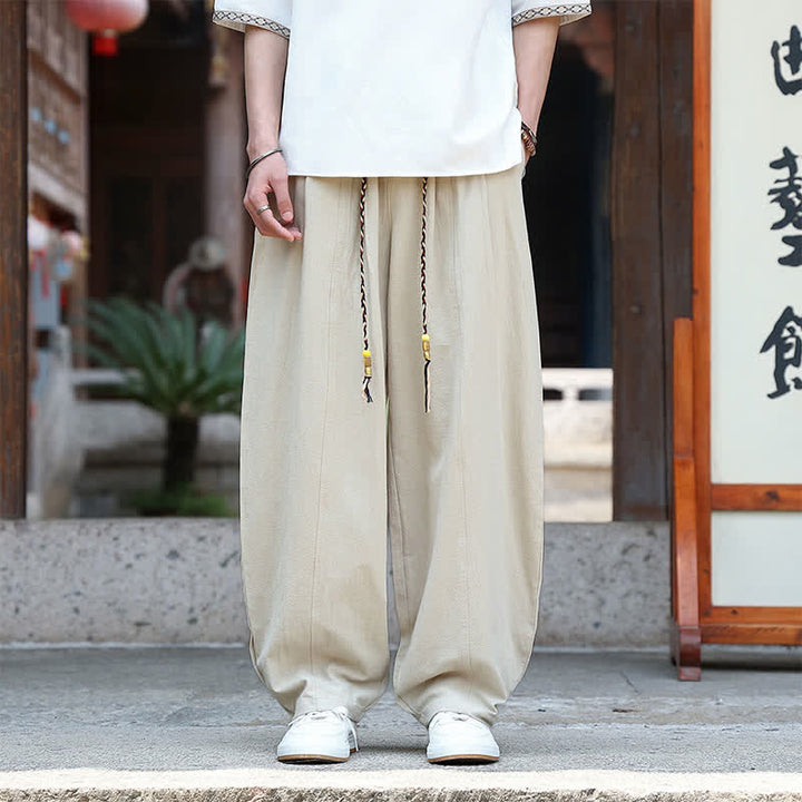 Buddha Stones Summer Casual Minimalist Drawstring Solid Ankle Pants Men's Straight Leg Pants With Pockets - Beige - US/UK/AU46, EU56 (5XL) - image 0