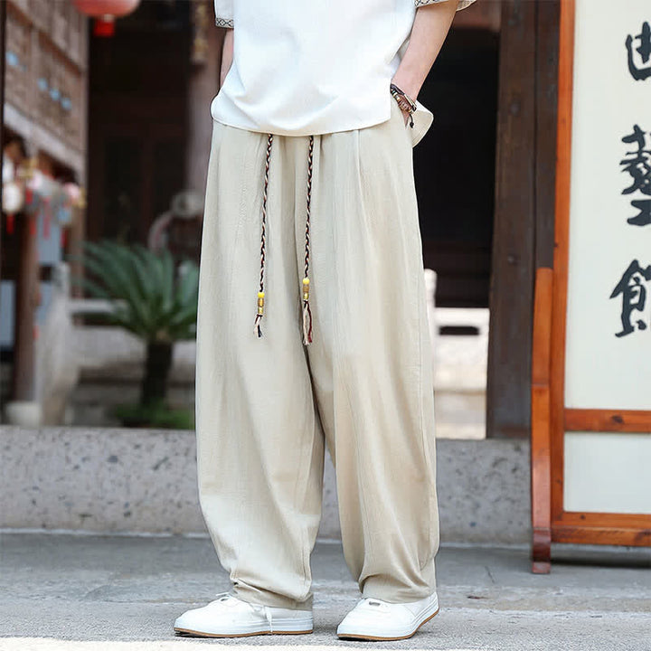 Buddha Stones Summer Casual Minimalist Drawstring Solid Ankle Pants Men's Straight Leg Pants With Pockets - image 3