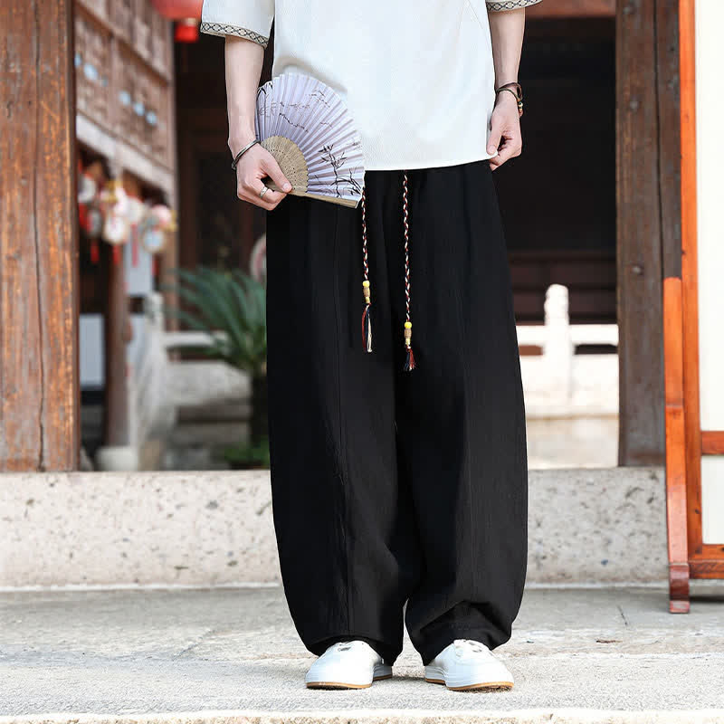 Buddha Stones Summer Casual Minimalist Drawstring Solid Ankle Pants Men's Straight Leg Pants With Pockets - image 9