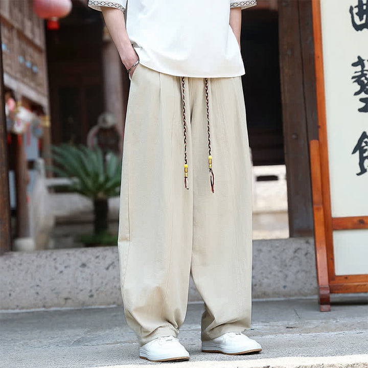 Buddha Stones Summer Casual Minimalist Drawstring Solid Ankle Pants Men's Straight Leg Pants With Pockets - image 1