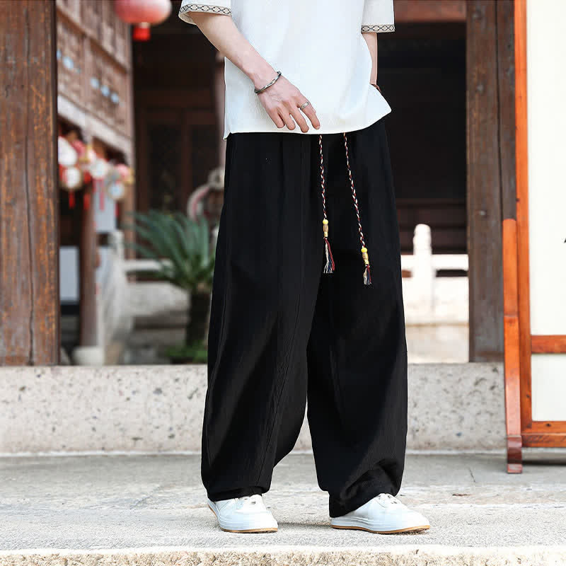 Buddha Stones Summer Casual Minimalist Drawstring Solid Ankle Pants Men's Straight Leg Pants With Pockets - image 6
