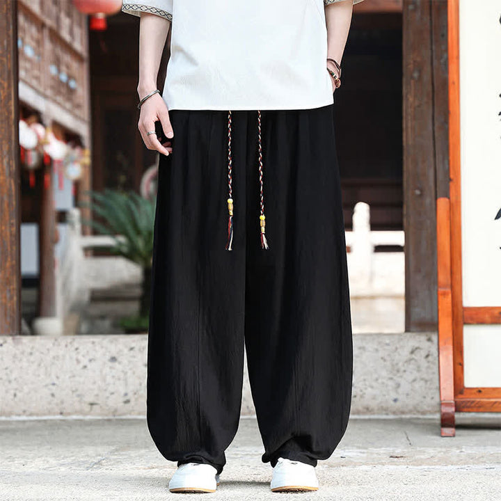 Buddha Stones Summer Casual Minimalist Drawstring Solid Ankle Pants Men's Straight Leg Pants With Pockets - Black - US/UK/AU46, EU56 (5XL) - image 5