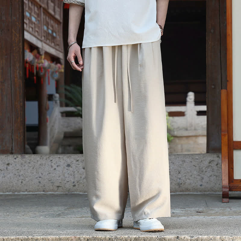 Buddha Stones Summer Casual Minimalist Drawstring Elastic Waist Solid Ankle Pants Men's Straight Leg Pants With Pocket - image 3