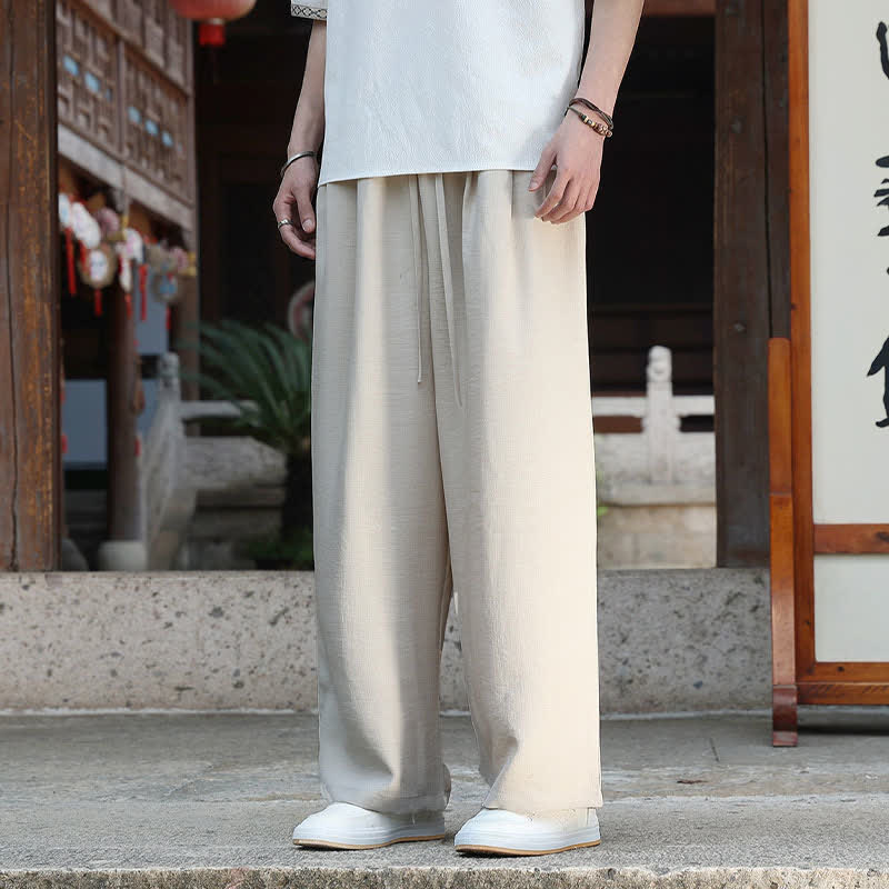 Buddha Stones Summer Casual Minimalist Drawstring Elastic Waist Solid Ankle Pants Men's Straight Leg Pants With Pocket - image 4