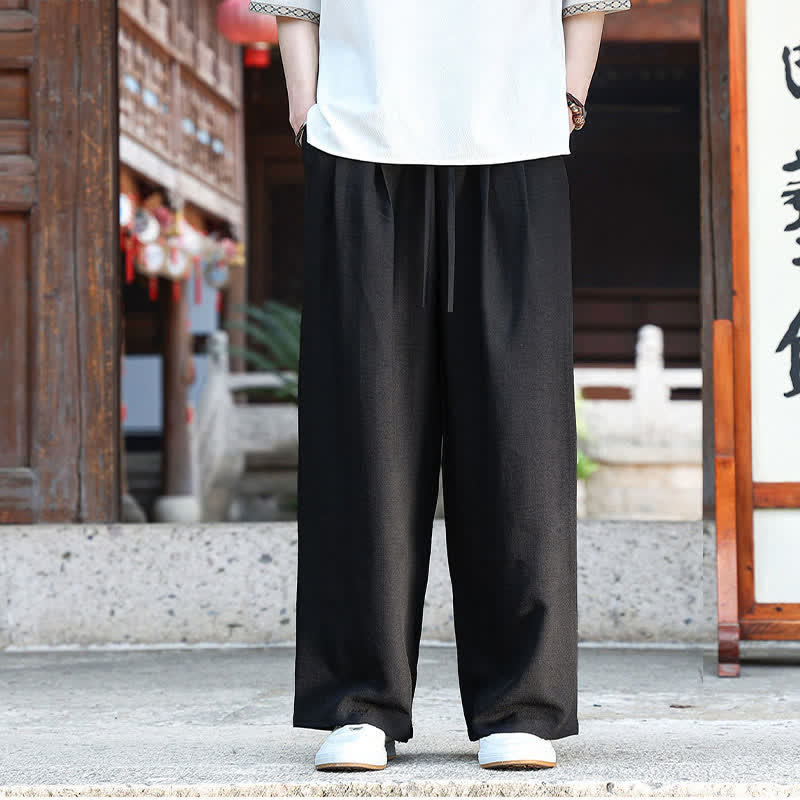 Buddha Stones Summer Casual Minimalist Drawstring Elastic Waist Solid Ankle Pants Men's Straight Leg Pants With Pocket - Black - US/UK/AU46, EU56 (5XL) - image 6