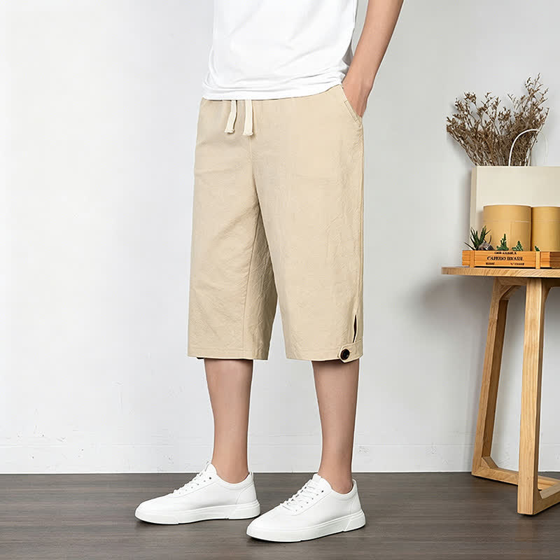 Buddha Stones Summer Casual Minimalist Drawstring Solid Half Pants Men's Straight Leg Pants With Pocket - image 14