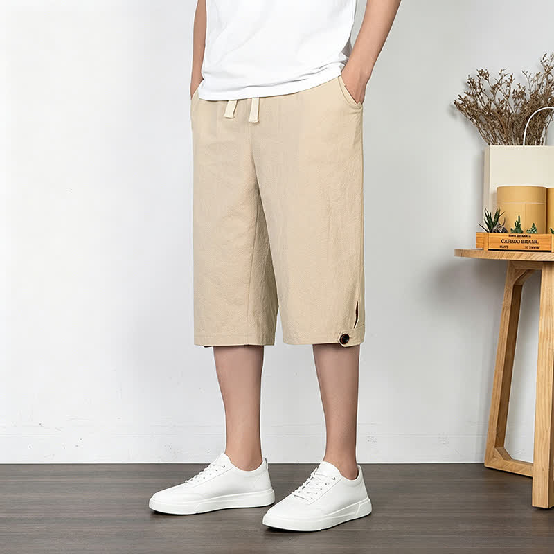 Buddha Stones Summer Casual Minimalist Drawstring Solid Half Pants Men's Straight Leg Pants With Pocket - image 13