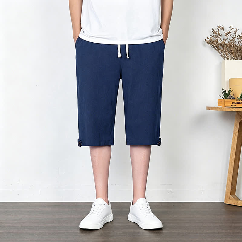 Buddha Stones Summer Casual Minimalist Drawstring Solid Half Pants Men's Straight Leg Pants With Pocket - Navy - US/UK/AU54, EU64 (9XL) - image 3