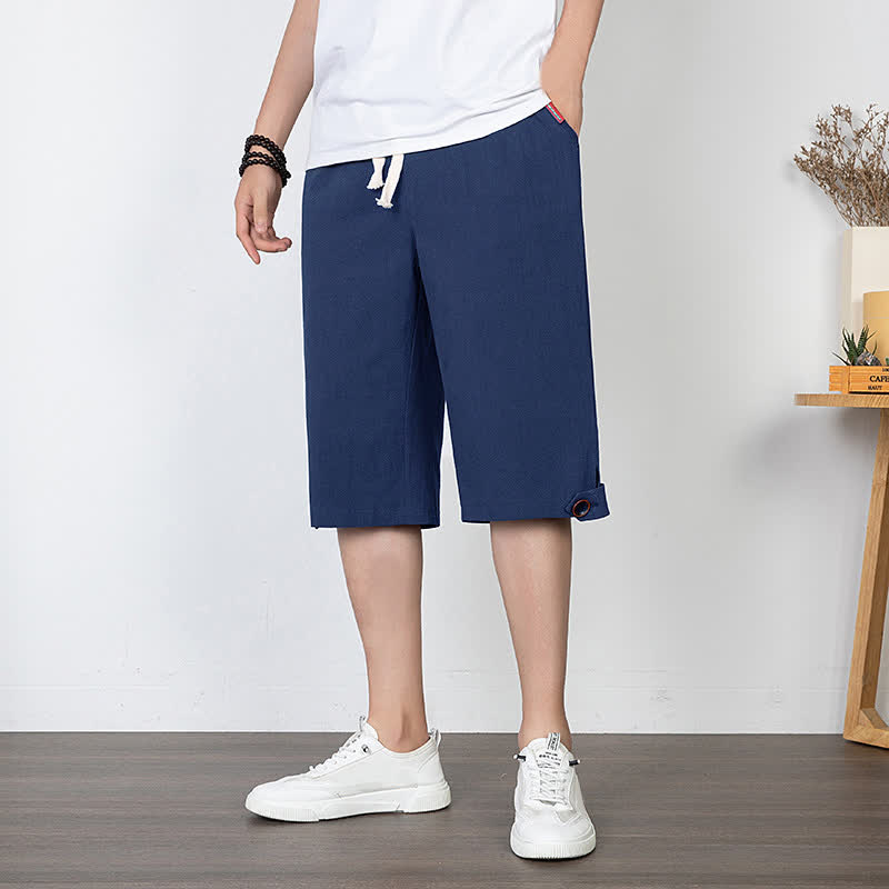 Buddha Stones Summer Casual Minimalist Drawstring Solid Half Pants Men's Straight Leg Pants With Pocket - image 5