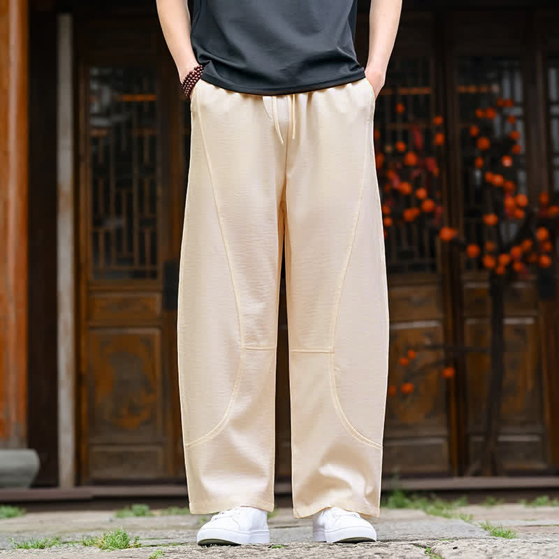 Buddha Stones Summer Casual Minimalist Drawstring Solid Ankle Pants Men's Straight Leg Pants With Pocket - Cornsilk - US/UK/AU46, EU56 (5XL) - image 0