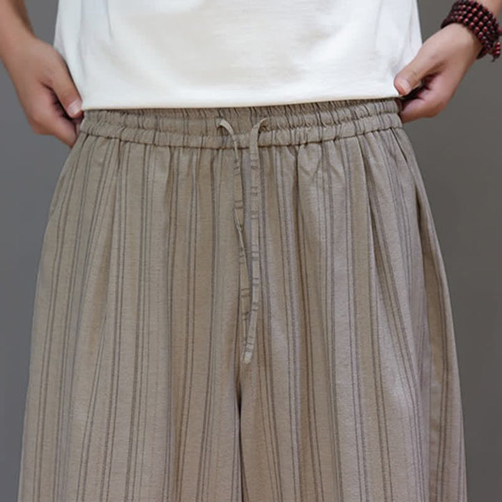 Buddha Stones Summer Casual Drawstring Striped Capri Pants Men's Harem Pants With Pocket - image 7