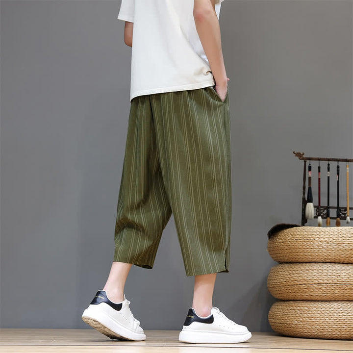 Buddha Stones Summer Casual Drawstring Striped Capri Pants Men's Harem Pants With Pocket - image 29