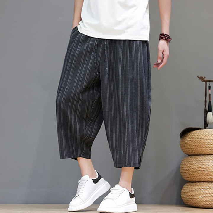 Buddha Stones Summer Casual Drawstring Striped Capri Pants Men's Harem Pants With Pocket - image 16