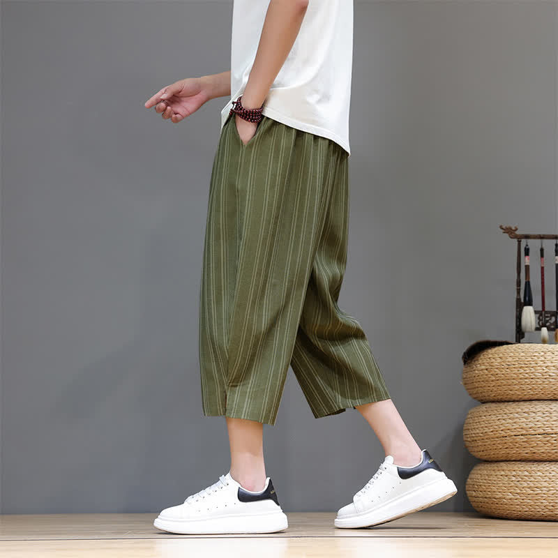 Buddha Stones Summer Casual Drawstring Striped Capri Pants Men's Harem Pants With Pocket - image 30