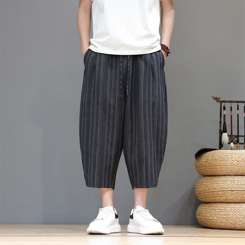 Buddha Stones Summer Casual Drawstring Striped Capri Pants Men's Harem Pants With Pocket - image 11